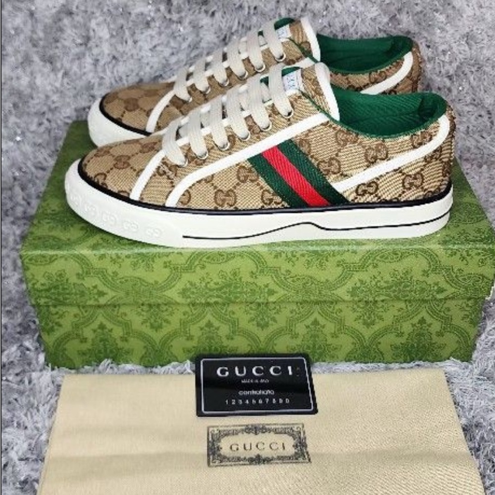 Gucci Beige and Red Patterned Sneakers - Picture 3 of 3